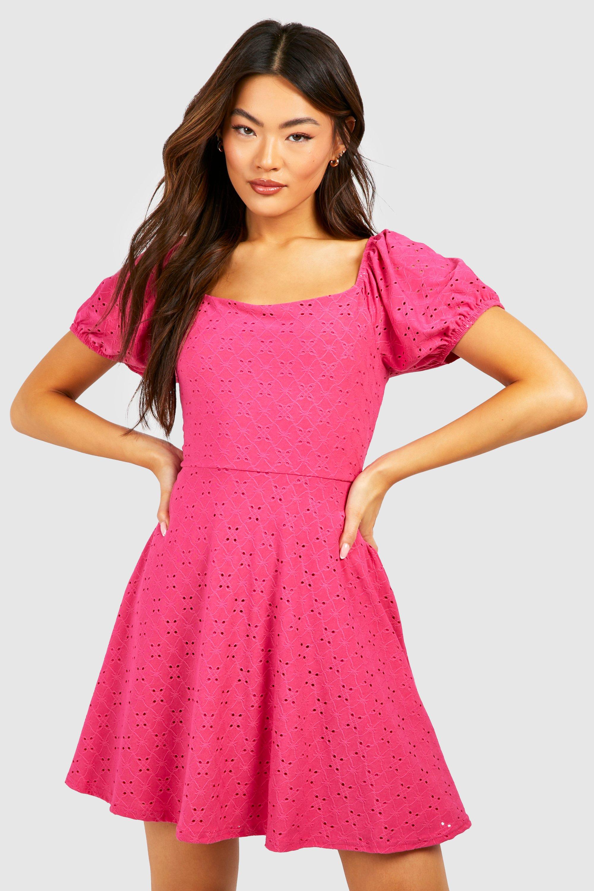 Soft Broderie Puff Sleeve Skater Dress